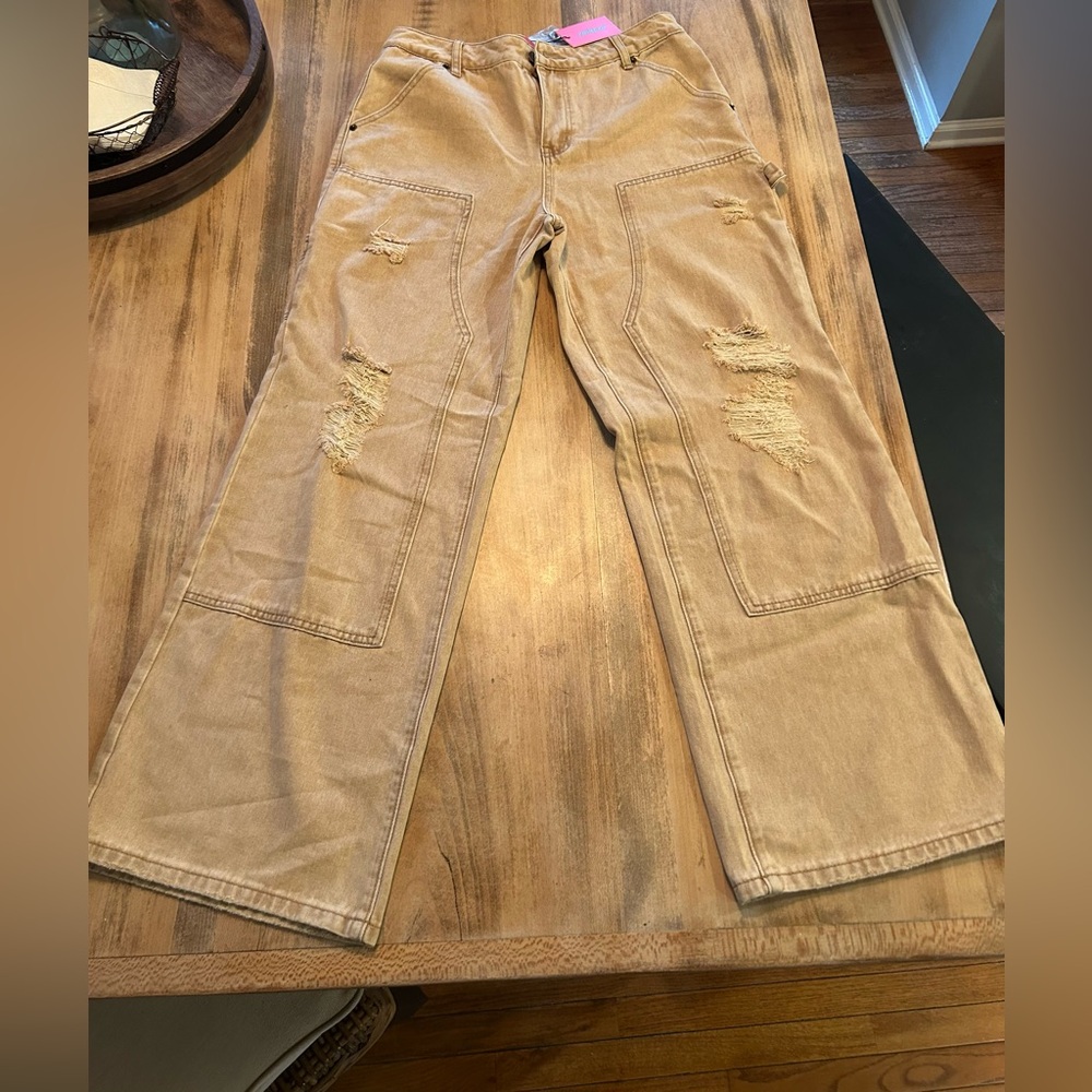 Tan Distressed Women's Jeans